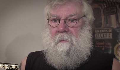 Old man gets his dick sucked and fucked by a brunette nubile