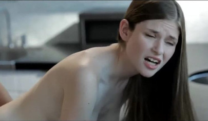 Adorable teen gets stuffed in the kitchen by a rock hard cock