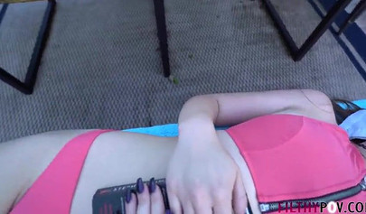 Teen sister enjoys some sloppy fucking with stepbrother near their family pool