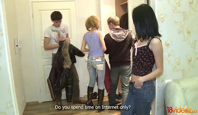 Orgy with four teens fucking and sucking each other's wet yummy genitals