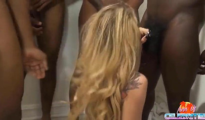 White blonde nubile gets absolutely orally destroyed by tons of massive BBC's