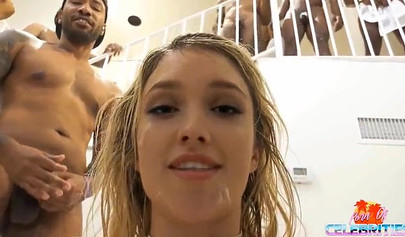 White blonde nubile gets absolutely orally destroyed by tons of massive BBC's