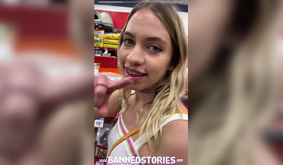 Blonde nubile exposes herself and masturbate in public before sucking a cock