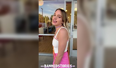 Blonde nubile exposes herself and masturbate in public before sucking a cock