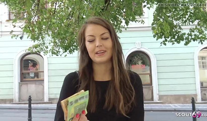 Petite nubile services a penis by sucking on it and banging it