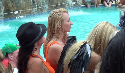 Massive pool party with half nude teens exposing and pleasing themselves publicly