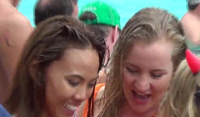 Massive pool party with half nude teens exposing and pleasing themselves publicly