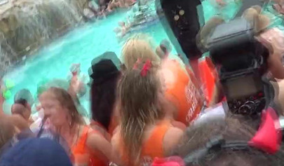 Massive pool party with half nude teens exposing and pleasing themselves publicly