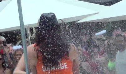 Massive pool party with half nude teens exposing and pleasing themselves publicly