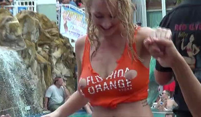 Massive pool party with half nude teens exposing and pleasing themselves publicly