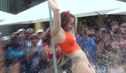 Massive pool party with half nude teens exposing and pleasing themselves publicly