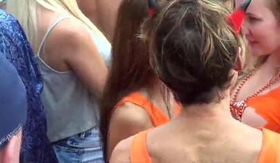 Massive pool party with half nude teens exposing and pleasing themselves publicly