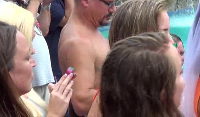 Massive pool party with half nude teens exposing and pleasing themselves publicly