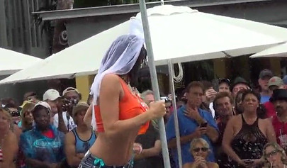 Massive pool party with half nude teens exposing and pleasing themselves publicly