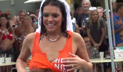 Massive pool party with half nude teens exposing and pleasing themselves publicly