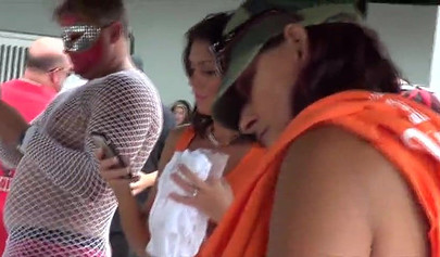 Massive pool party with half nude teens exposing and pleasing themselves publicly