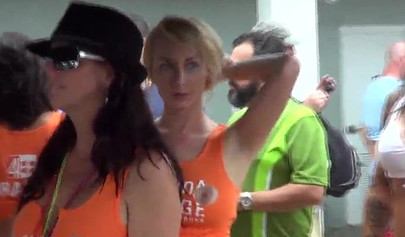 Massive pool party with half nude teens exposing and pleasing themselves publicly