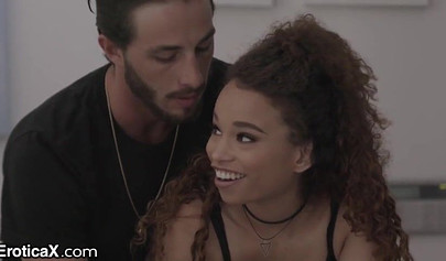 Light skin ebony teen gives a fantastic blowjob and gets nicely fucked