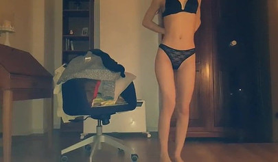 Slim young amateur filmed having her perfect pussy stuffed balls deep