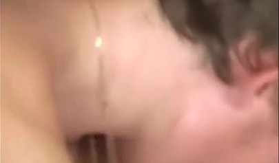 Innocent teen spitroasted in an MMF threesome and sprayed with cum