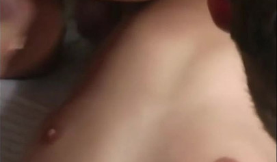 Innocent teen spitroasted in an MMF threesome and sprayed with cum