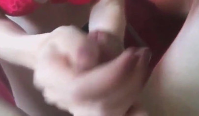 Young babe with incredible tits covered in jizz after giving a handjob