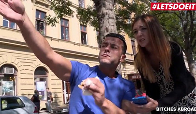 Gorgeous nubile picked up to swallow a monster boner and get ravaged