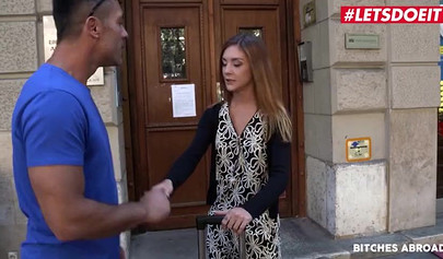 Gorgeous nubile picked up to swallow a monster boner and get ravaged