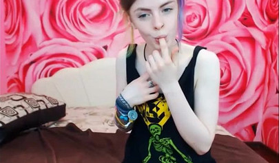 Pale teenage hottie teases with her skinny body and cute feet