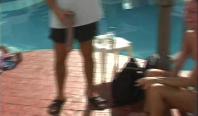 Wicked teen sluts get naked and toy their pussies near the pool