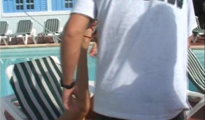 Wicked teen sluts get naked and toy their pussies near the pool