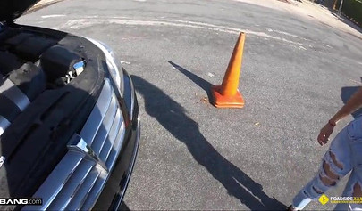 Pretty teen with small boobs gives a blowjob and fucks in public