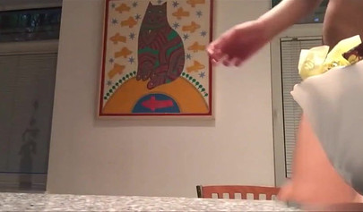 Tantalizing teen undresses in the kitchen and toys her ass hole