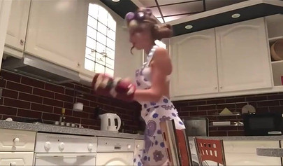 Tantalizing teen undresses in the kitchen and toys her ass hole