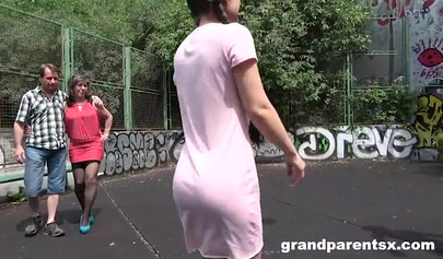 Mesmerizing teen joins a perverted older couple in their naughty games