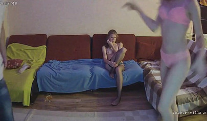 Teen sluts with big boobs hang out naked with their friend