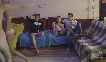 Teen sluts with big boobs hang out naked with their friend