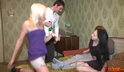 Two tantalizing teens enjoy a wild orgy with their boyfriends