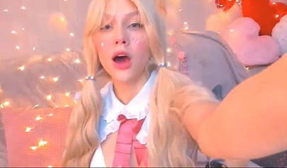 Real life hentai teen sucks on a rainbow dildo before stuffing herself