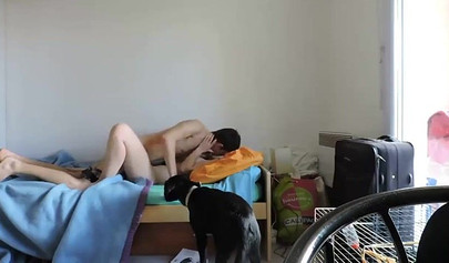 Teenage couple bangs on a bed and they enjoy their action too