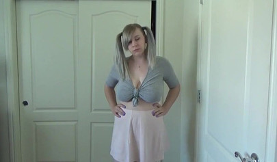 Chubby teen with massive boobs services two dildos like a real hoe