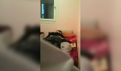 Teenage horny couple smashing passionately in the bedroom with their underwear on