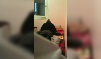 Teenage horny couple smashing passionately in the bedroom with their underwear on