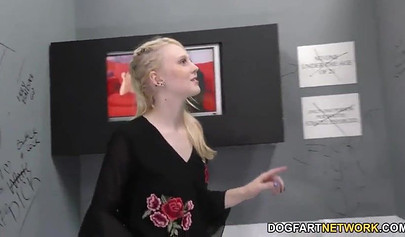 Glory hole BBC suction for a cute blonde teen that enjoys it