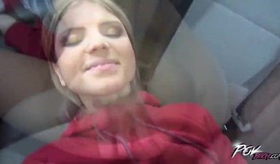 Sleazy nubile gets stuffed by a massive cock in a small car