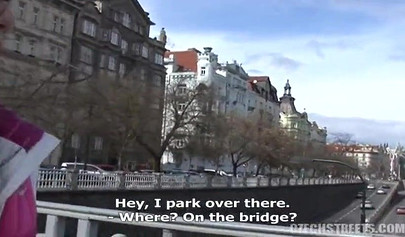 Sleazy teen with dark hair sucks a filthy cock in a car