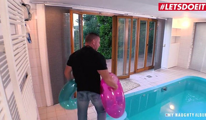 18 year old horny chick pleases an older man near the pool