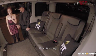 Voluptuous slut in stockings fucks on the back seat of the van