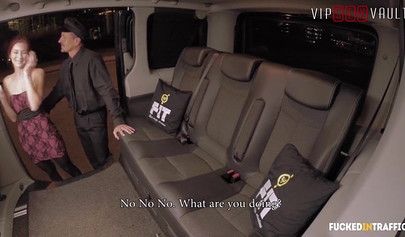 Voluptuous slut in stockings fucks on the back seat of the van