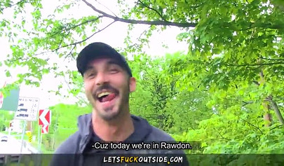 Voluptuous slut fucks naked outside in her first porn appearance